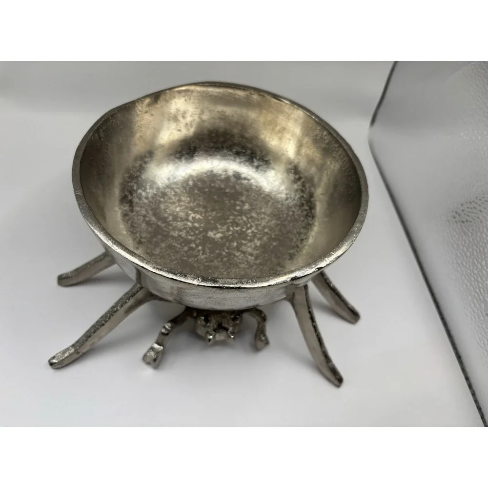 Rachel Zoe Medal Silver & Gold Spider Candy Bowl Halloween Decor Set Of 2